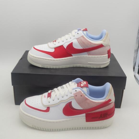 NEW Nike Women's 7 Air Force 1 Shadow Summit White University Red Sneakers Shoes - Picture 2 of 14